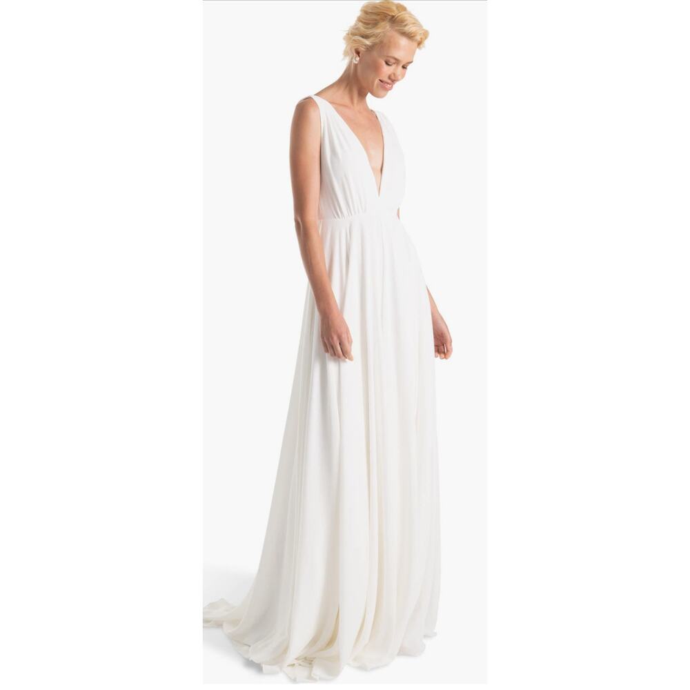 JOANNA AUGUST White NICO Plunging V-Neck A-Line Goddess Bridal Gown Size 8 NWT! - Picture 6 of 13